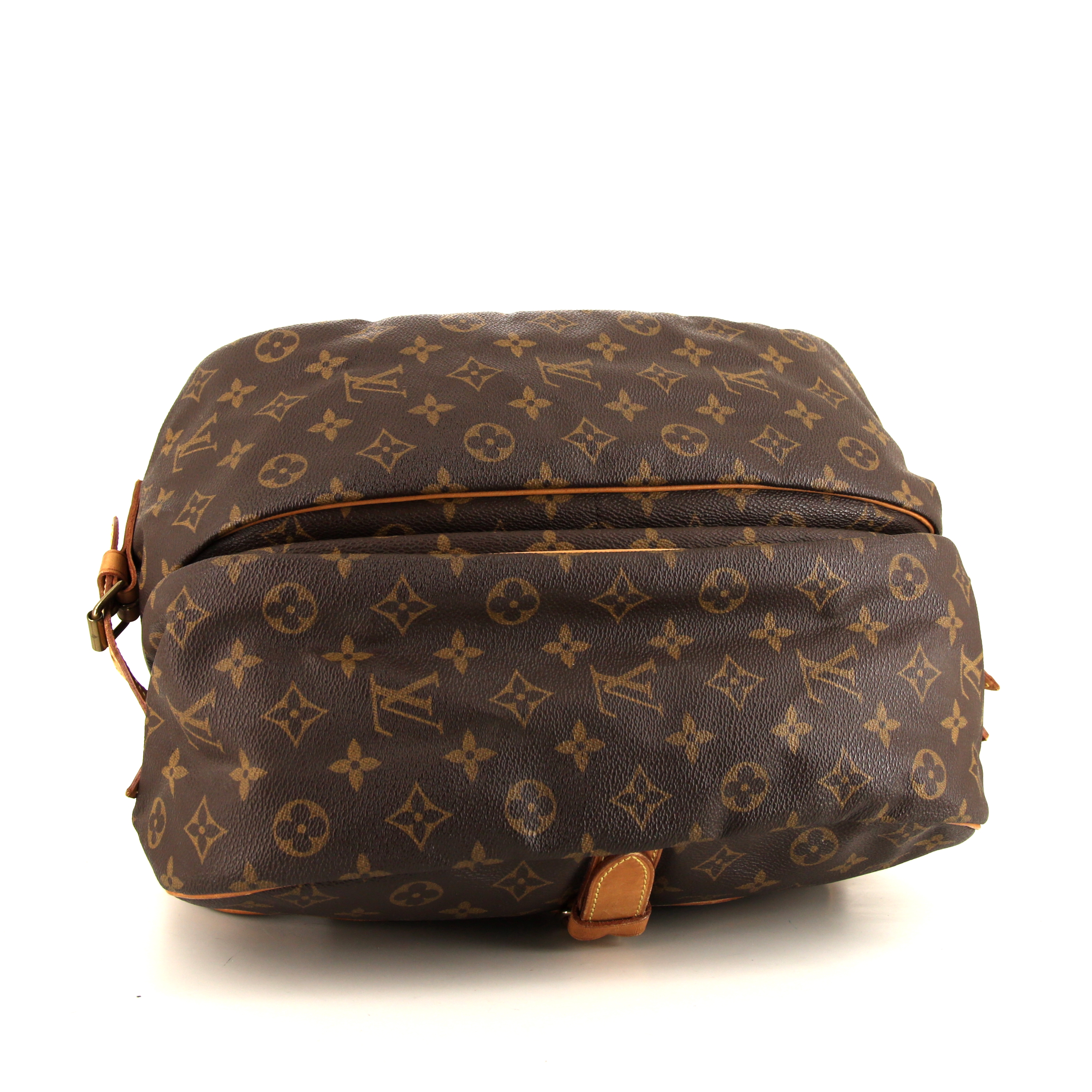 Borsa a tracolla Louis Vuitton Saumur modello grande in tela monogram cerata marrone e pelle naturale - Detail D5