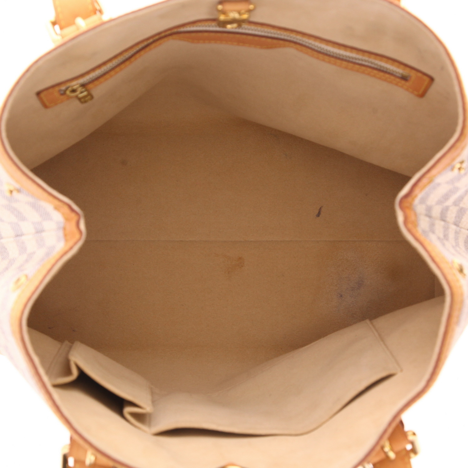 Louis Vuitton Hampstead shopping bag in azur damier canvas and natural leather - Detail D3