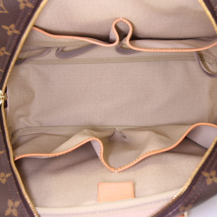Borsa Louis Vuitton Deauville in tela monogram marrone e pelle naturale - Detail D2