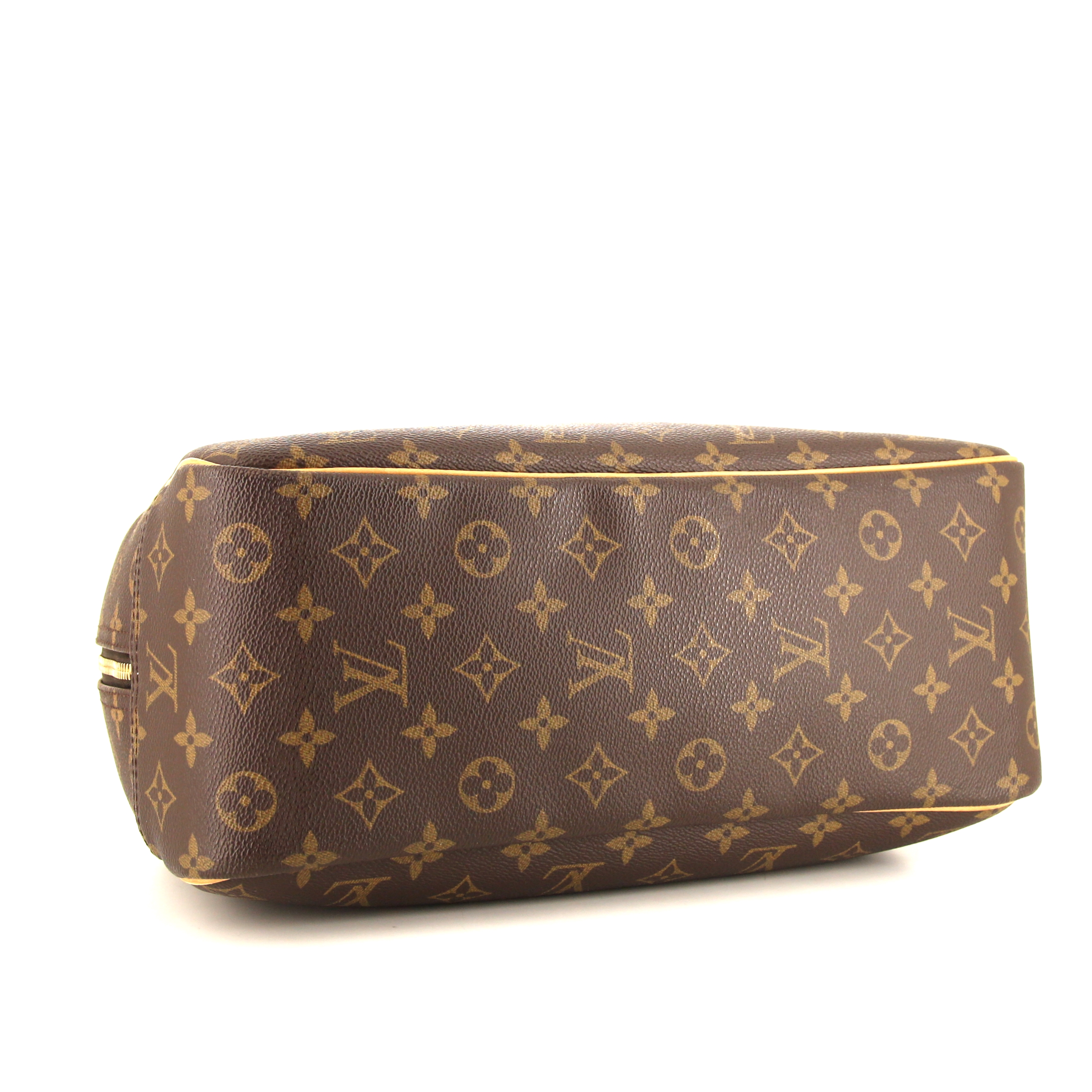 Sac à main Louis Vuitton Deauville en toile monogram marron et cuir naturel - Detail D4