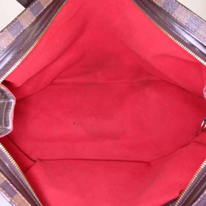 Sac porté épaule Louis Vuitton Chelsea en toile damier enduite ébène et cuir marron - Detail D2