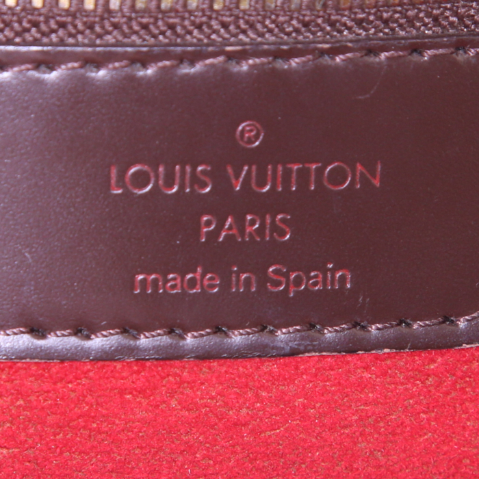 Louis Vuitton Hampstead shopping bag in ebene damier canvas and brown leather - Detail D3