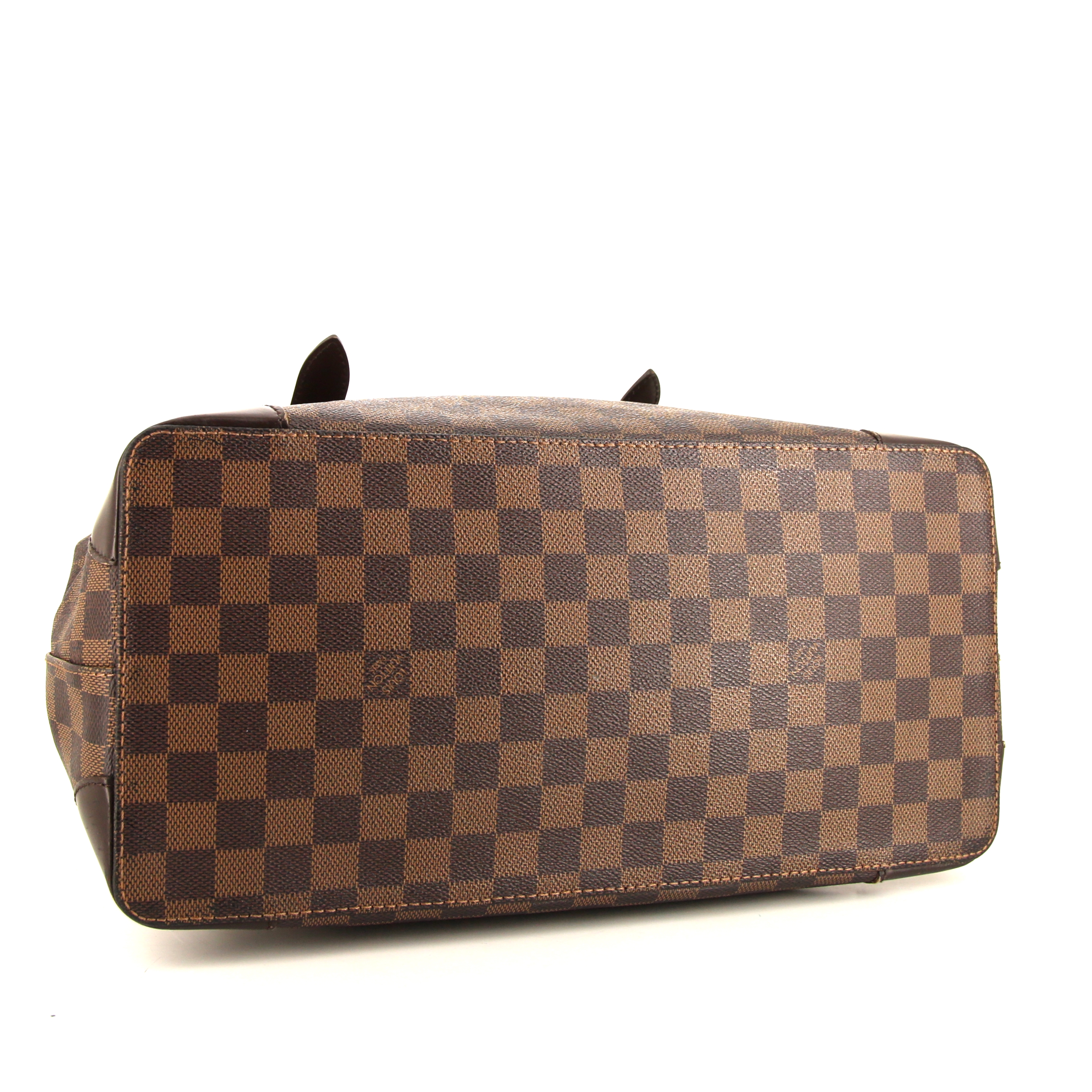 Louis Vuitton Hampstead shopping bag in ebene damier canvas and brown leather - Detail D4