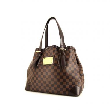 Bolso Cabás Louis Vuitton Hampstead en lona a cuadros ébano y cuero marrón