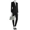 Shopping bag Céline Cabas Phantom in tela verde e bianca a righe e pelle nera - Detail D1 thumbnail