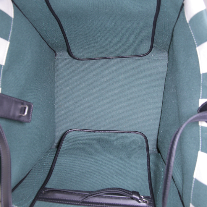 Céline Cabas Phantom shopping bag in green and white canvas and black leather - Detail D2