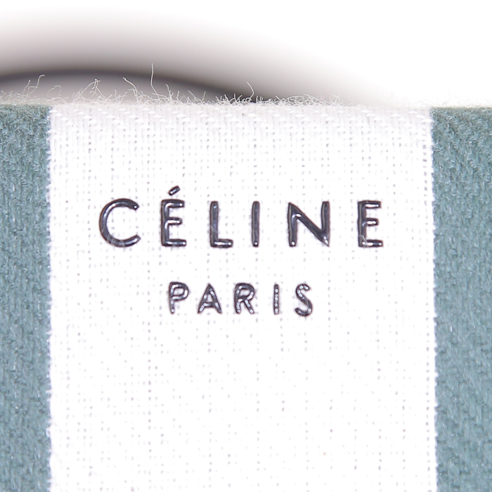 Céline Cabas Phantom shopping bag in green and white canvas and black leather - Detail D3