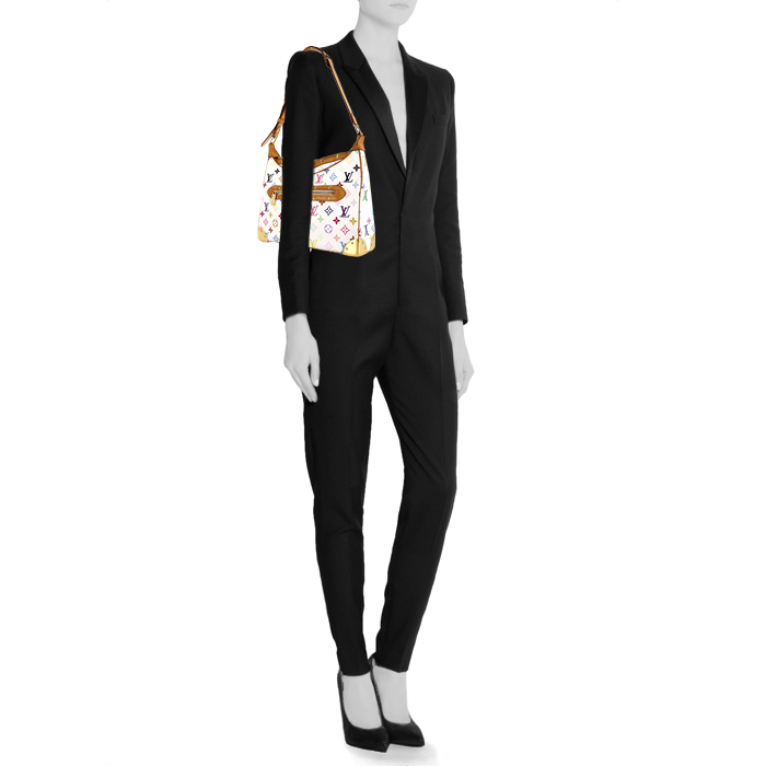 Borsa a spalla Louis Vuitton Boulogne in tela monogram cerata multicolore e pelle naturale - Detail D1