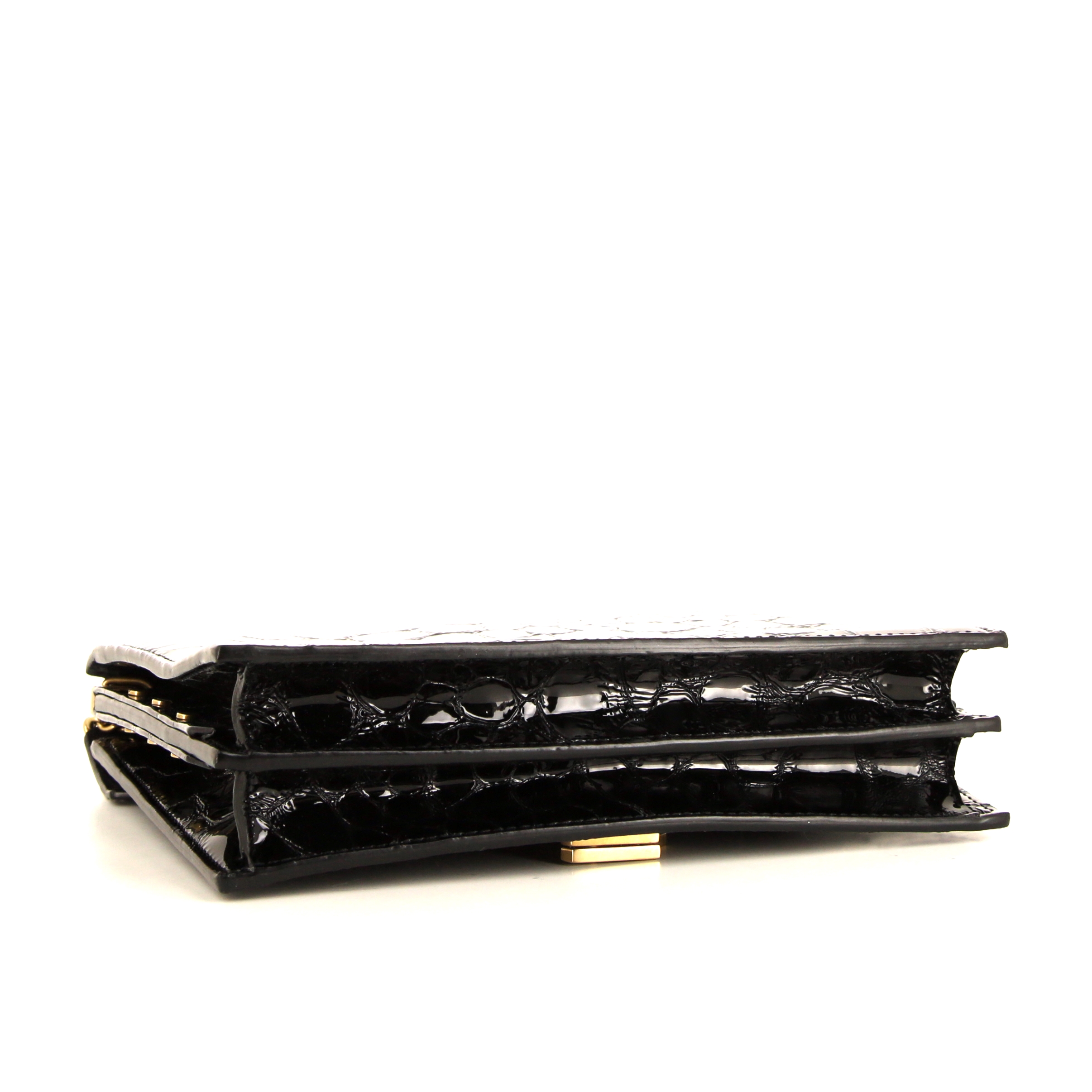 Saint Laurent Cassandre shoulder bag in black patent leather - Detail D5