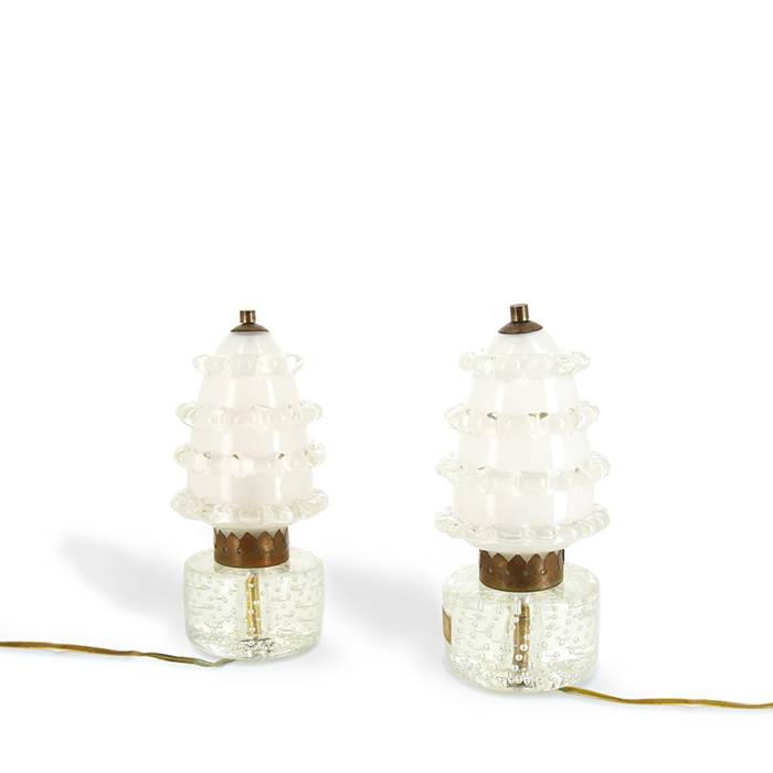 Pietro Toso & Co., pair of Murano glass and brass table lamps, 1930s - 00pp