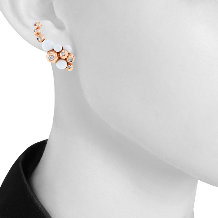 De Grisogono Gaia earrings for non pierced ears in pink gold,  cacholong and diamonds - Detail D1