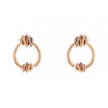 Paire de boucles d'oreilles De Grisogono Allegra en or rose,  cacholong et diamants