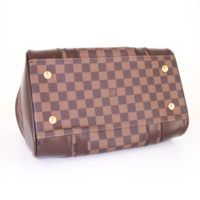 Bolso de mano Louis Vuitton Berkeley en lona a cuadros ébano y cuero marrón - Detail D4