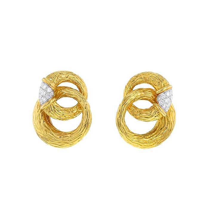 Paire de clips d'oreilles Vintage en or jaune et diamants