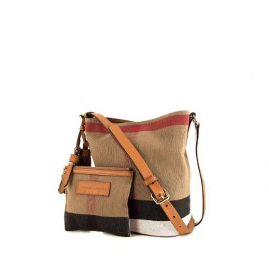 Borsa a tracolla Burberry Mini Ashby Tassel in tela Haymarket beige e pelle beige