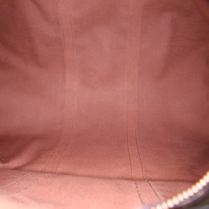 Borsa da viaggio Louis Vuitton Keepall 50 cm in tela monogram marrone e pelle naturale - Detail D2