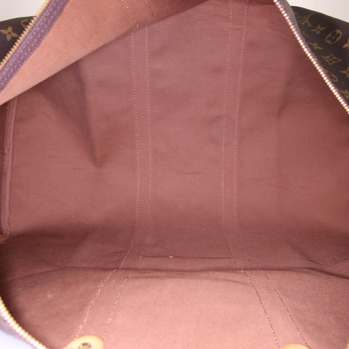 Bolsa de viaje Louis Vuitton Keepall 55 cm en lona Monogram marrón y cuero natural - Detail D2
