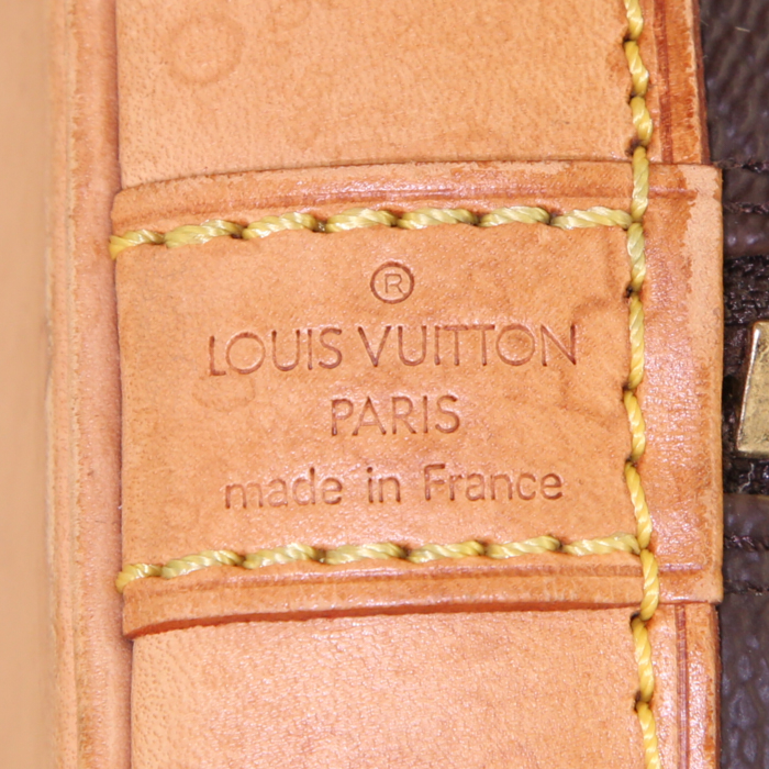 Bolso de mano Louis Vuitton Alma modelo pequeño en lona Monogram marrón y cuero natural - Detail D3