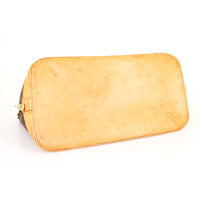 Bolso de mano Louis Vuitton Alma modelo pequeño en lona Monogram marrón y cuero natural - Detail D4