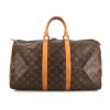 Borsa da viaggio Louis Vuitton Keepall 45 in tela monogram marrone e pelle naturale - 360 thumbnail