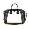 Bolso para llevar al hombro o en la mano Givenchy Antigona modelo mediano en cuero negro y cuero blanco - 360 thumbnail