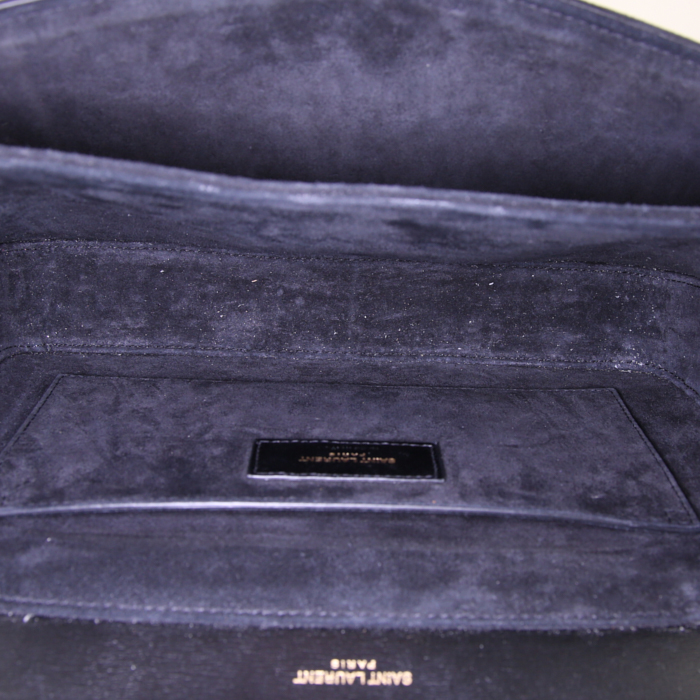 Borsa a tracolla Saint Laurent Bellechasse in pelle nera e camoscio grigio - Detail D2