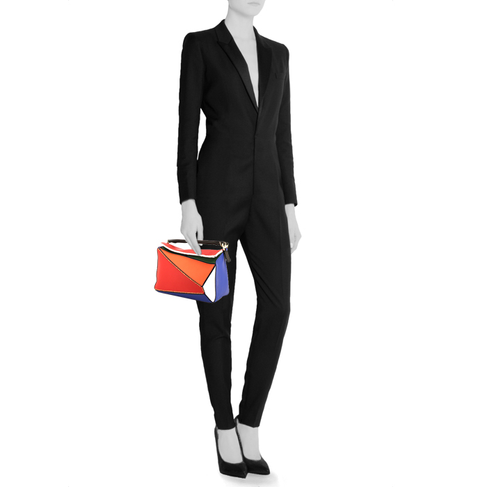 Loewe Puzzle  handbag in red, black, green and blue multicolor leather - Detail D1