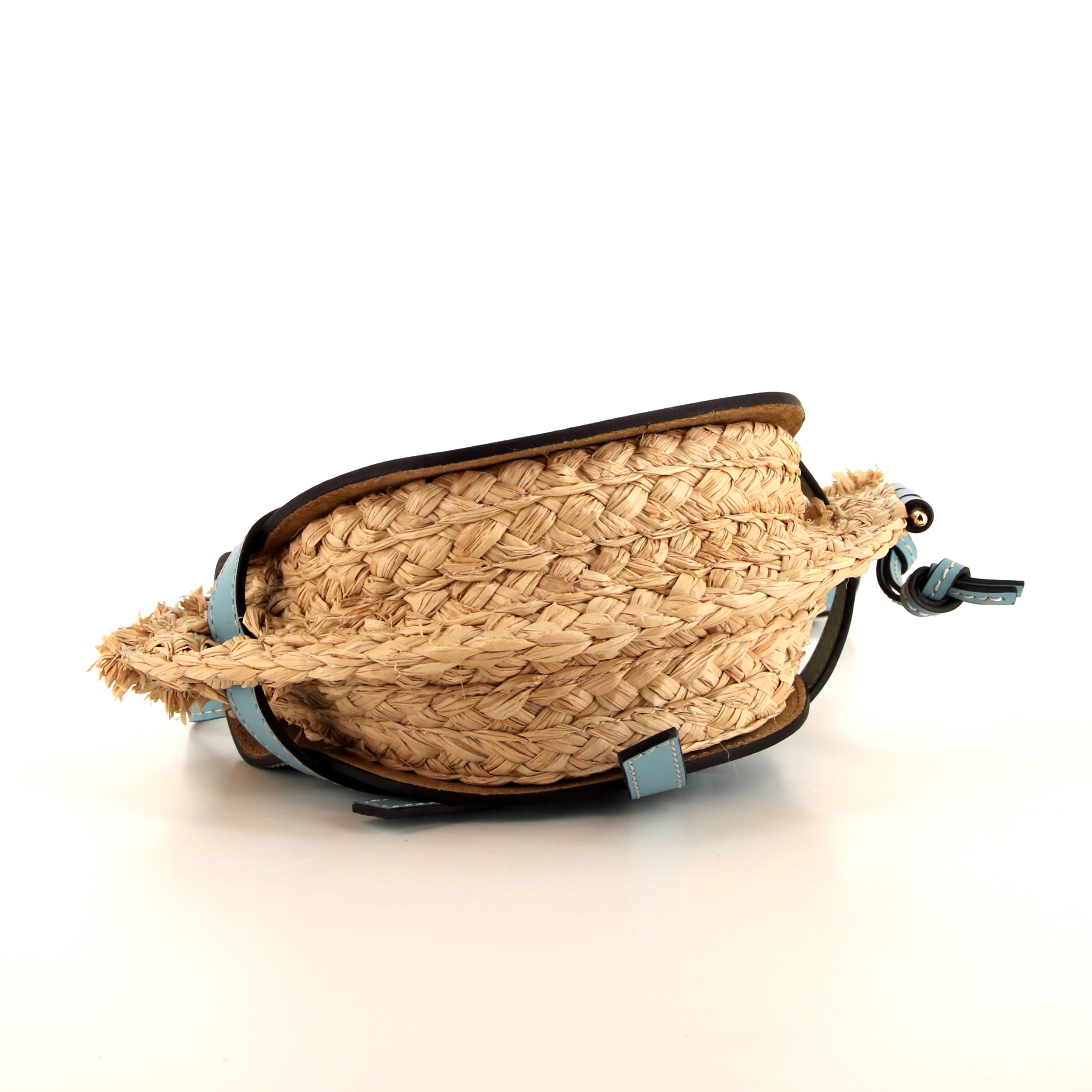 Bolso bandolera Loewe Gate mini en cuero azul y raffia beige - Detail D4