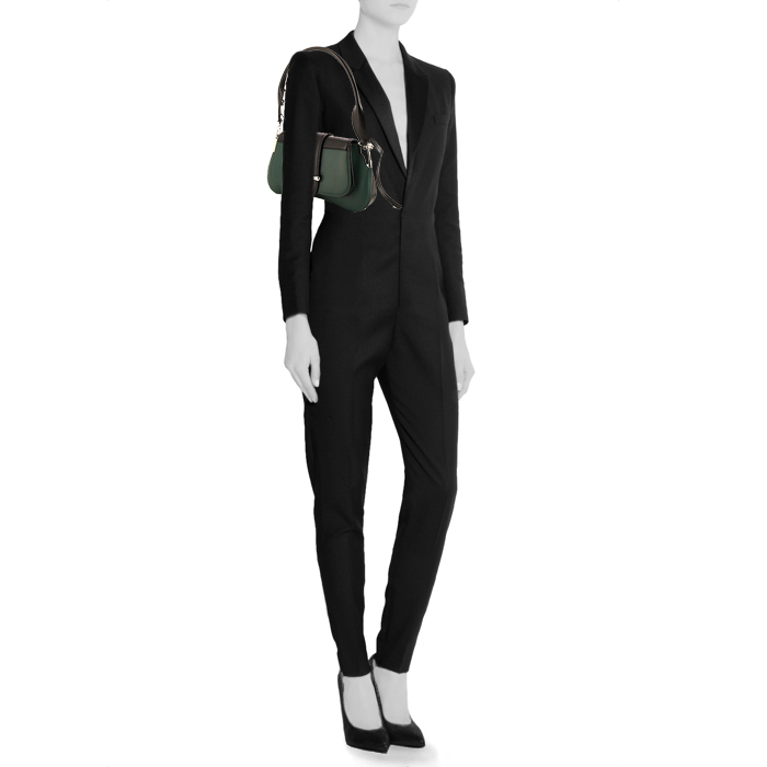 Sac à main Prada Sidonie en cuir bicolore vert et noir - Detail D1