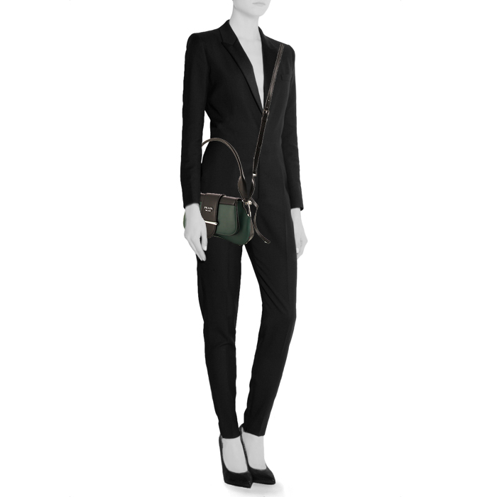 Sac à main Prada Sidonie en cuir bicolore vert et noir - Detail D2