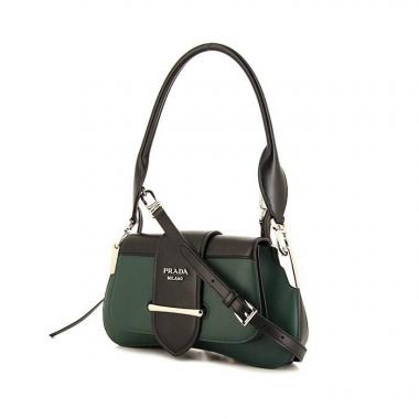 Bolso de mano Prada Sidonie en cuero bicolor verde y negro