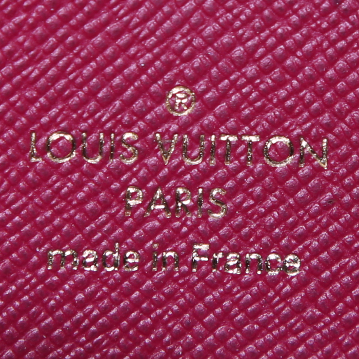 Portafogli Louis Vuitton Clémence in tela monogram marrone e pelle martellata fucsia - Detail D3