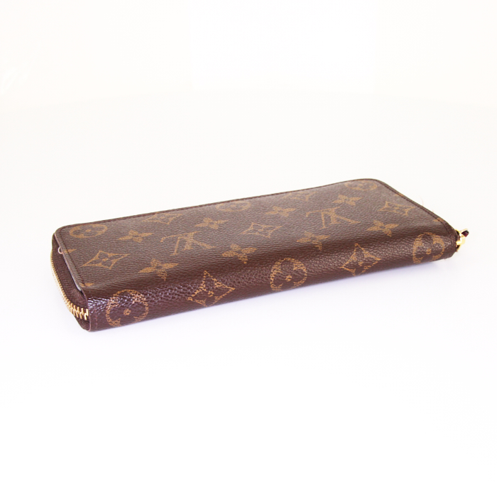 Portafogli Louis Vuitton Clémence in tela monogram marrone e pelle martellata fucsia - Detail D4