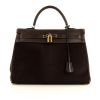 Hermes Kelly 35 cm handbag in brown leather and brown foal - 360 thumbnail