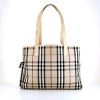 Burberry shopping bag in beige Haymarket canvas and beige leather - 360 thumbnail