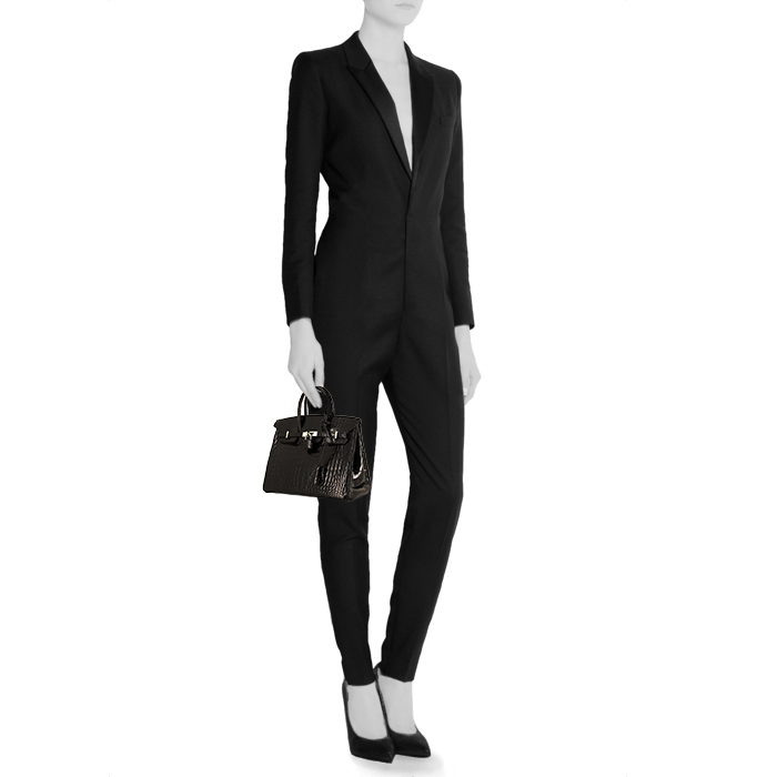 Hermes Birkin 25 cm handbag in black niloticus crocodile - Detail D1