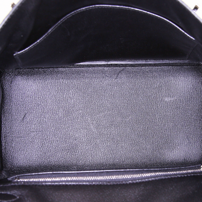 Sac à main Hermes Birkin 25 cm en crocodile niloticus noir - Detail D2