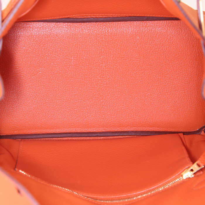 Bolso de mano Hermes Birkin 25 cm en cuero togo naranja Poppy - Detail D2
