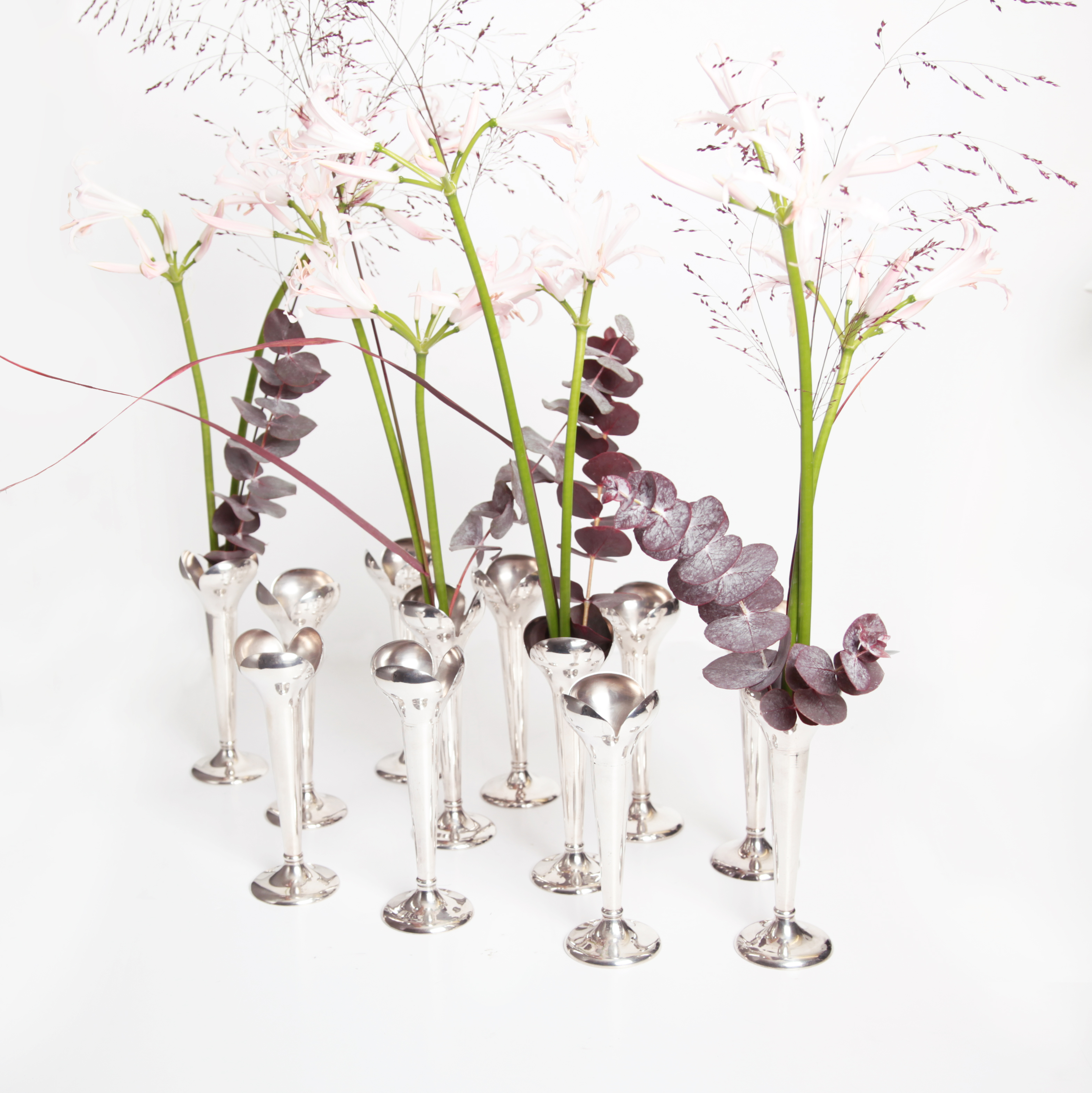 Gio Ponti, four soliflores for the Parco dei Principi hotel, in silver metal, Calderoni Fratelli production, stamped, 1960s - Detail D2