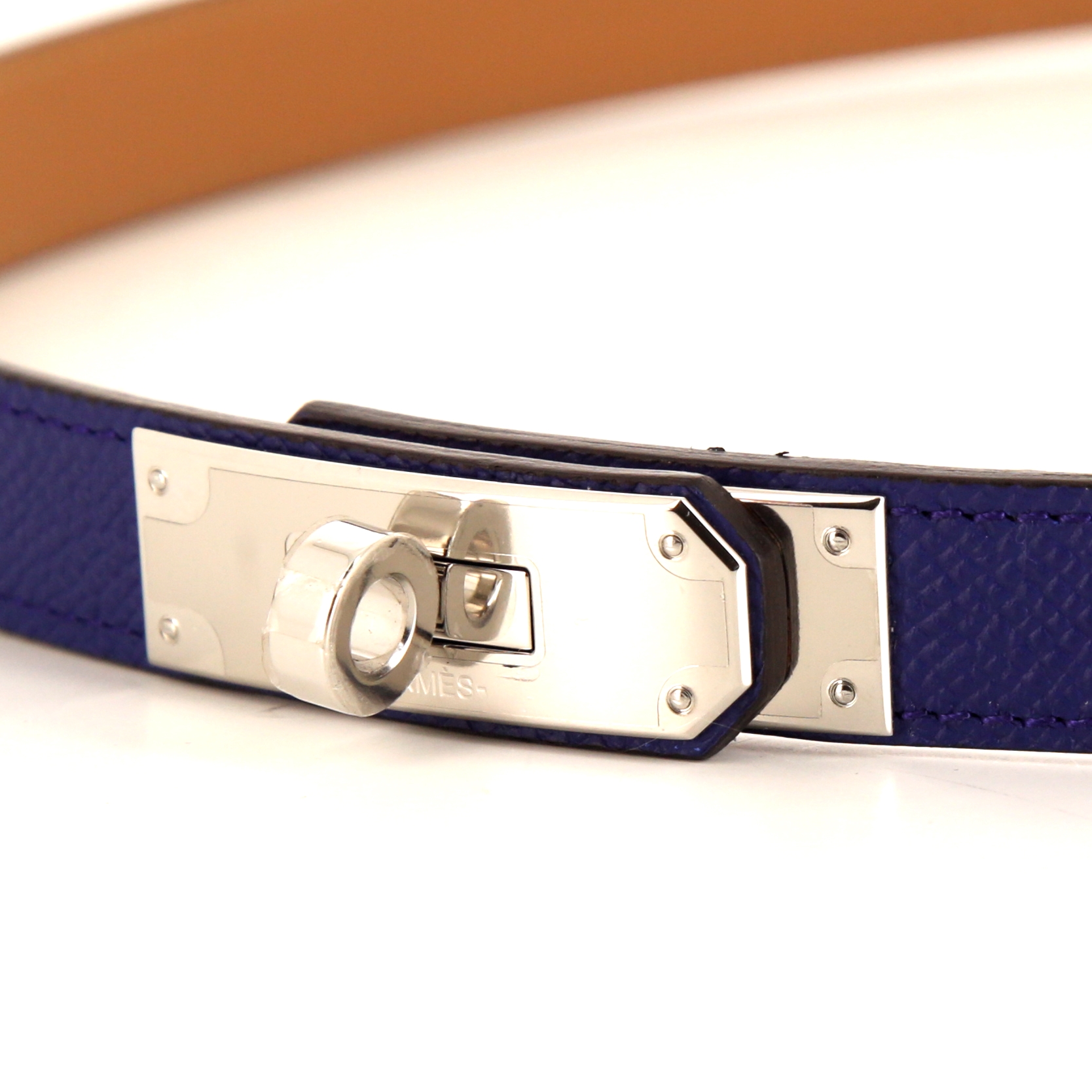 Ceinture Hermès Kelly - Belt en cuir epsom bleu- électrique - Detail D1