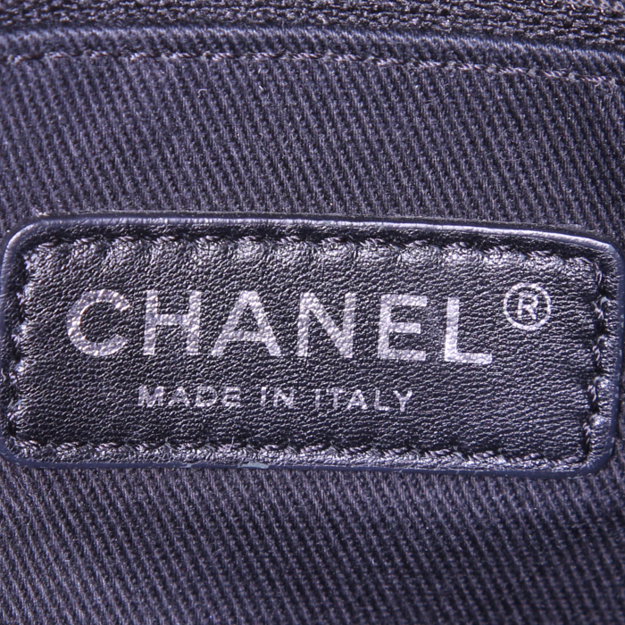 Chanel Deauville shopping bag in beige canvas and black canvas and leather - Detail D3