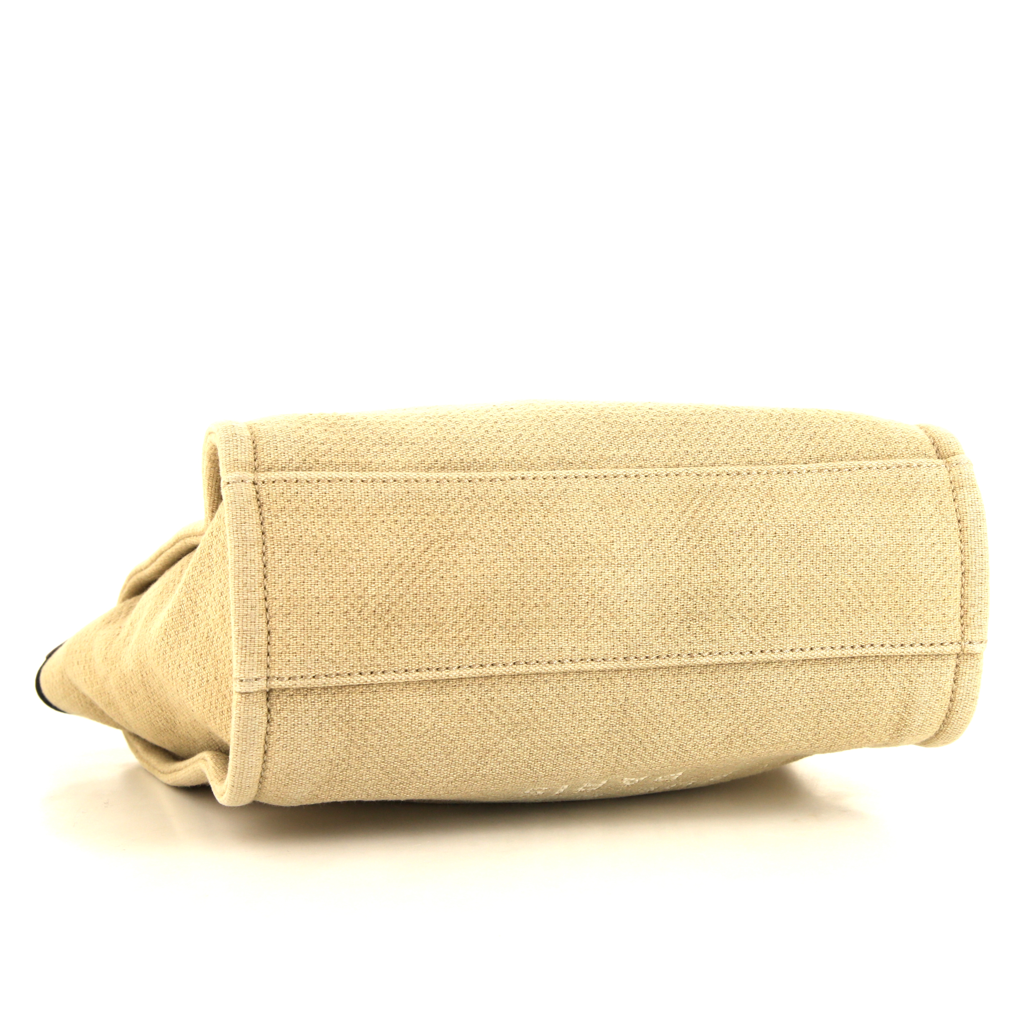 Sac cabas Chanel Deauville en toile beige et toile et cuir noire - Detail D4