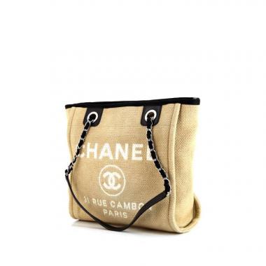 Sac cabas Chanel Deauville en toile beige et toile et cuir noire