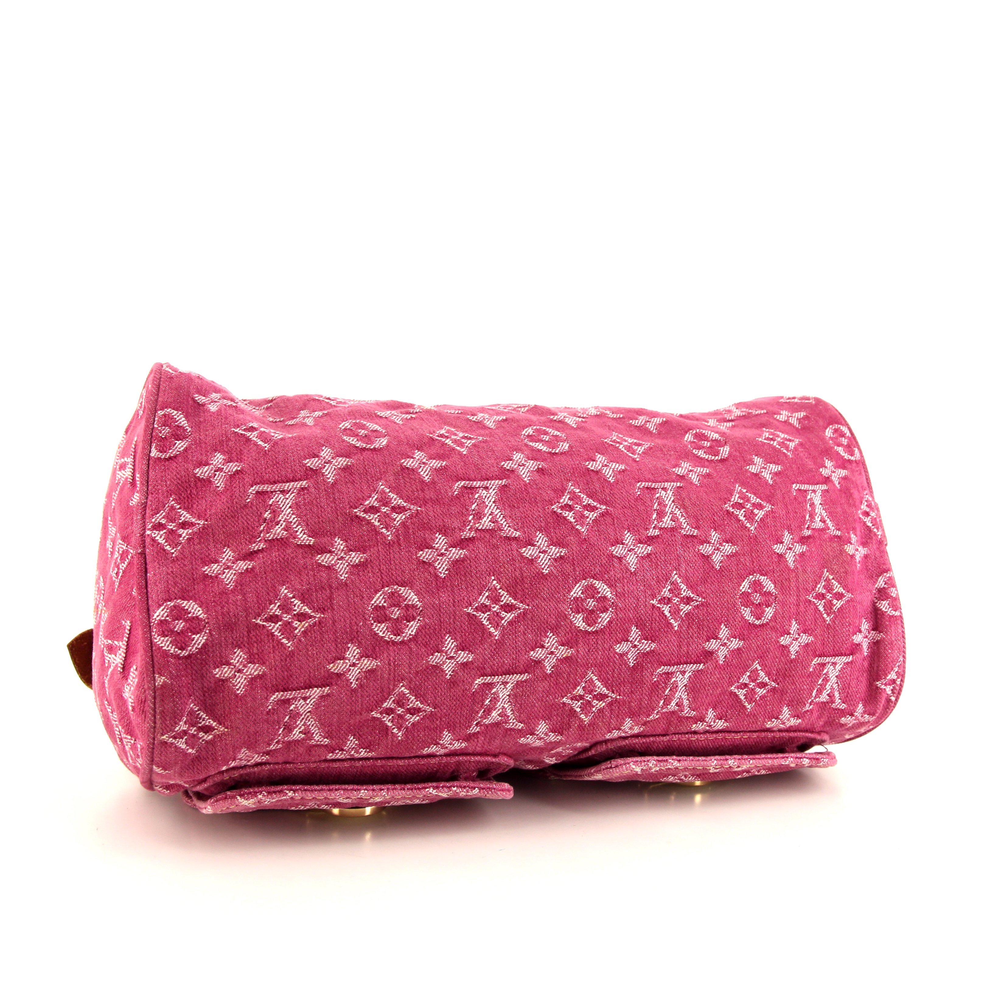Louis Vuitton Speedy Editions Limitées handbag in pink denim and natural leather - Detail D4