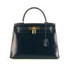 Hermes Kelly 28 cm handbag in navy blue box leather - 360 thumbnail