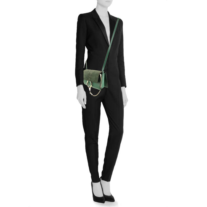 Chloé Faye small model shoulder bag in green leather - Detail D1