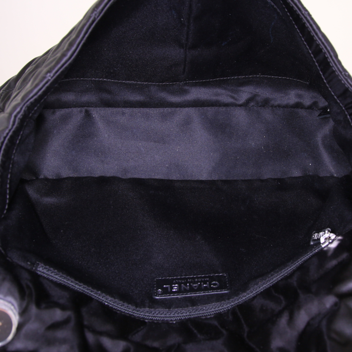 Borsa Chanel Timeless in tweed nero rosso e bianco e tela nera - Detail D3