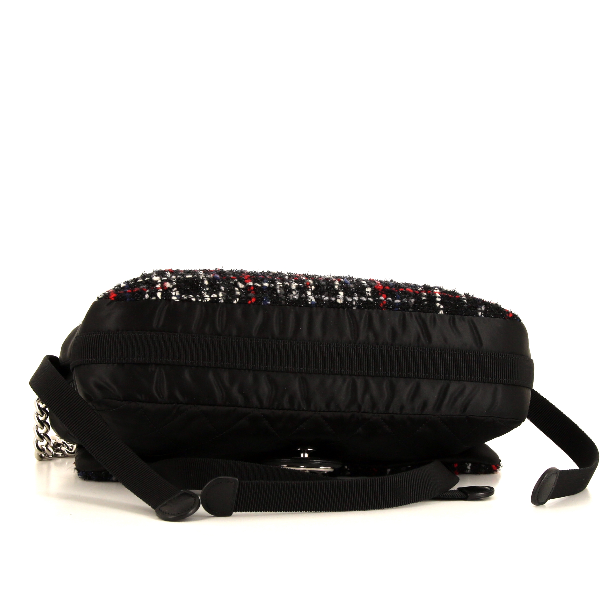 Sac à main Chanel Timeless en tweed noir rouge et blanc et toile noire - Detail D5