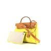 Hermes Herbag handbag in yellow canvas and brown leather - 00pp thumbnail