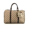 Gucci Boston handbag in beige monogram canvas and dark brown patent leather - 360 thumbnail